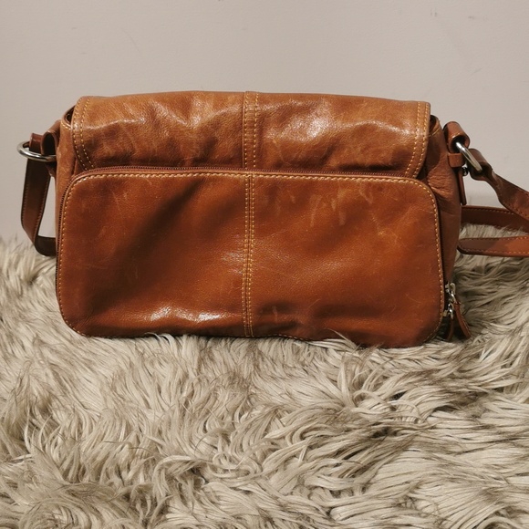 Giani Bernini Cognac Smooth Leather Fold Over Flap Shoulder Bag - Picture 7 of 10